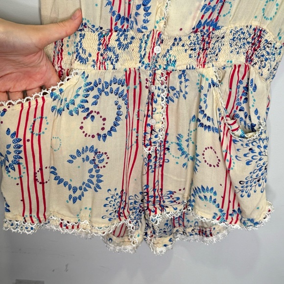 Poupette St Barth Boho Lightweight Nautical V-neck Button Romper Elastic Waist - Picture 6 of 15